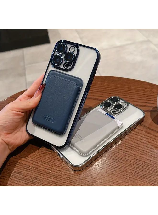 Silvery Magnetic Soft Case With Card Holder For iPhone 14 Dual Layer Design - Image 4